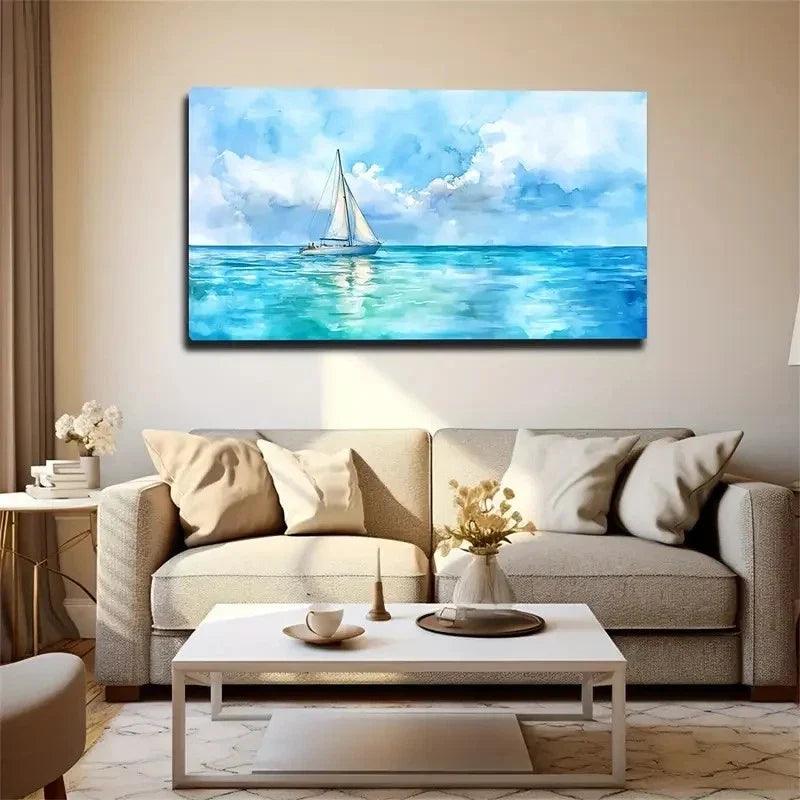 Serene Seascape Sailboat Sky Wall Art Canvas Office Home Room Framed 120x60cm