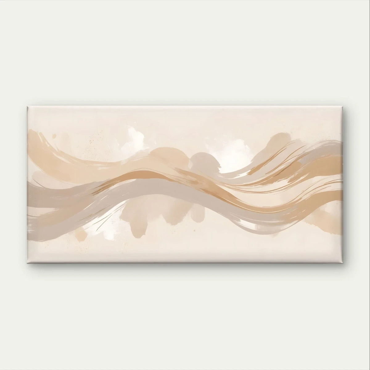Neutral Beige Brush Stroke Waves Wall Art Canvas Office Home Framed 80x45cm