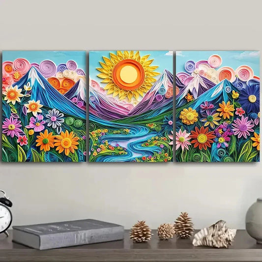 3pcs The sun rises Art Painting Metal Print Ready to Hang Art