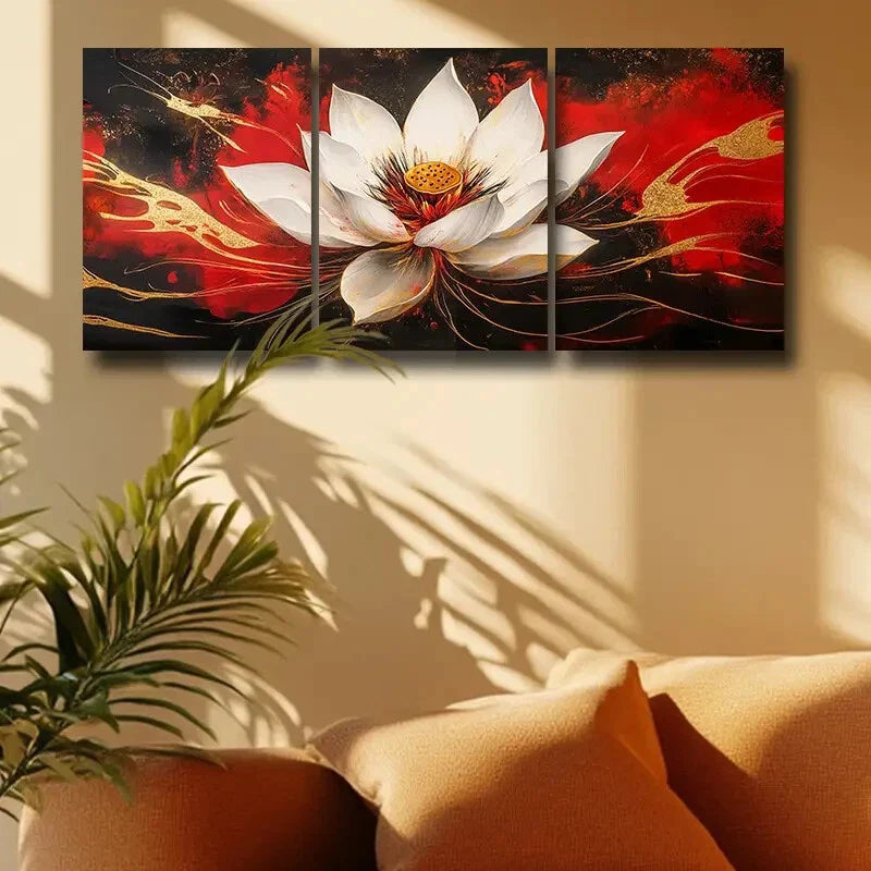 3pcs White for Lotus Flower Metal Print Ready to Hang Art