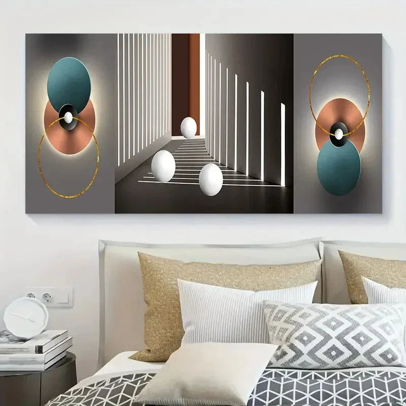 Teal Blue & Copper Accents Wall Art Canvas Office Home Room Framed 120x60cm