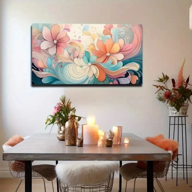 Abstract Floral Modern Wall Art Canvas Office Home Room Framed 80x45cm
