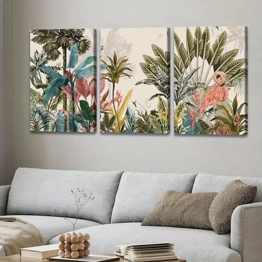 3pcs Beautiful Forest Flowers And Birds Blue Red Wall Art Set Canvas Framed 40x60cm - High Quality Print 100% Australian Made Wall Canvas Ready to Hang