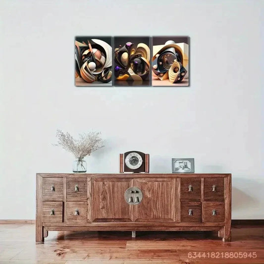 3pcs Landscape Modern Abstract by Atchi, Metal Print Ready to Hang Art