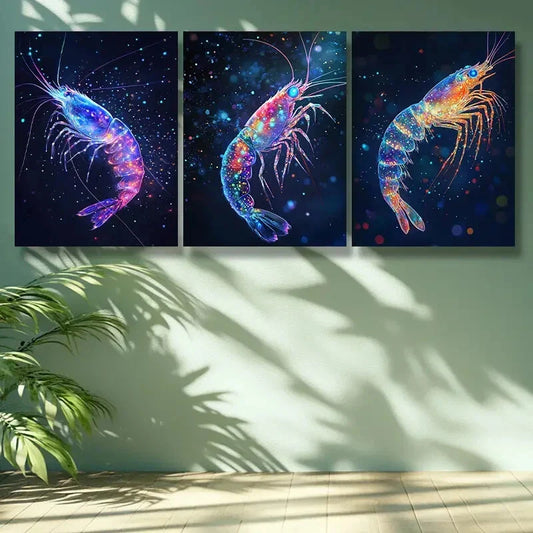 3pcs  Shrimp, dream Art Painting Metal Print Ready to Hang Art
