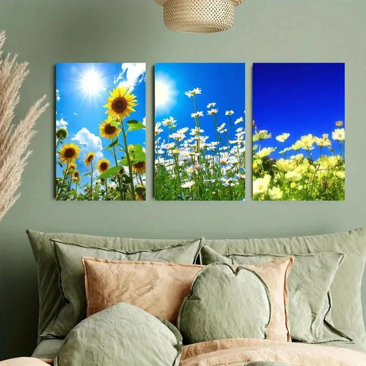 3pcs Sunflower & Chamomile Metal Print Ready to Hang Art