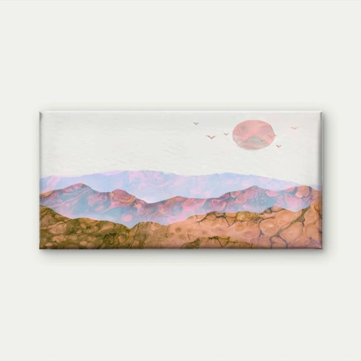 Pink & Beige Mountain & Sky Wall Art Canvas Office Home Room Framed 120x60cm