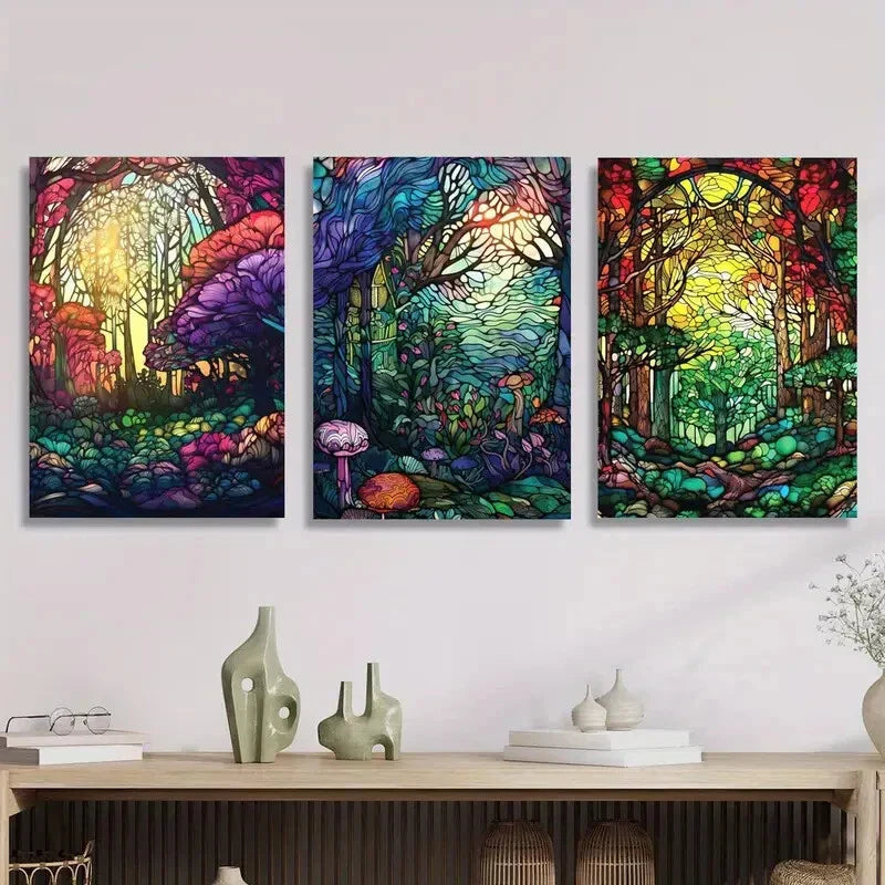 3pcs Colorful fantasy forest, magic forest Metal Print Ready to Hang Art