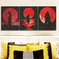 3pcs   Samurai Red Moon Dark  Background Lonely Wall Art Set Canvas Framed 40x60cm - High Quality Print 100% Australian Made Wall Canvas Ready to Hang