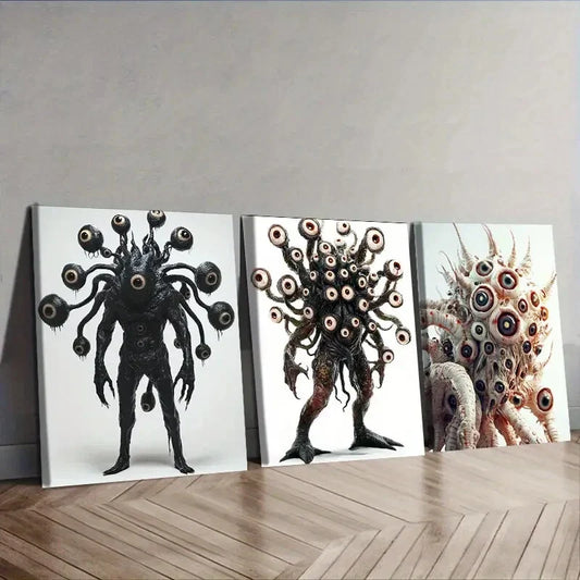 3pcs Featuring an Eye Monster Design  Wall Art Set Canvas Framed 40x60cm - High Quality Print 100% Australian Made Wall Canvas Ready to Hang