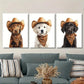 3pcs Dog, cowboy hat, portrait, Metal Print Ready to Hang Art