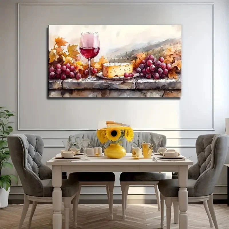 Wine Cheese Grapes Perfect Wall Art Canvas Office Home Room Framed 120x60cm