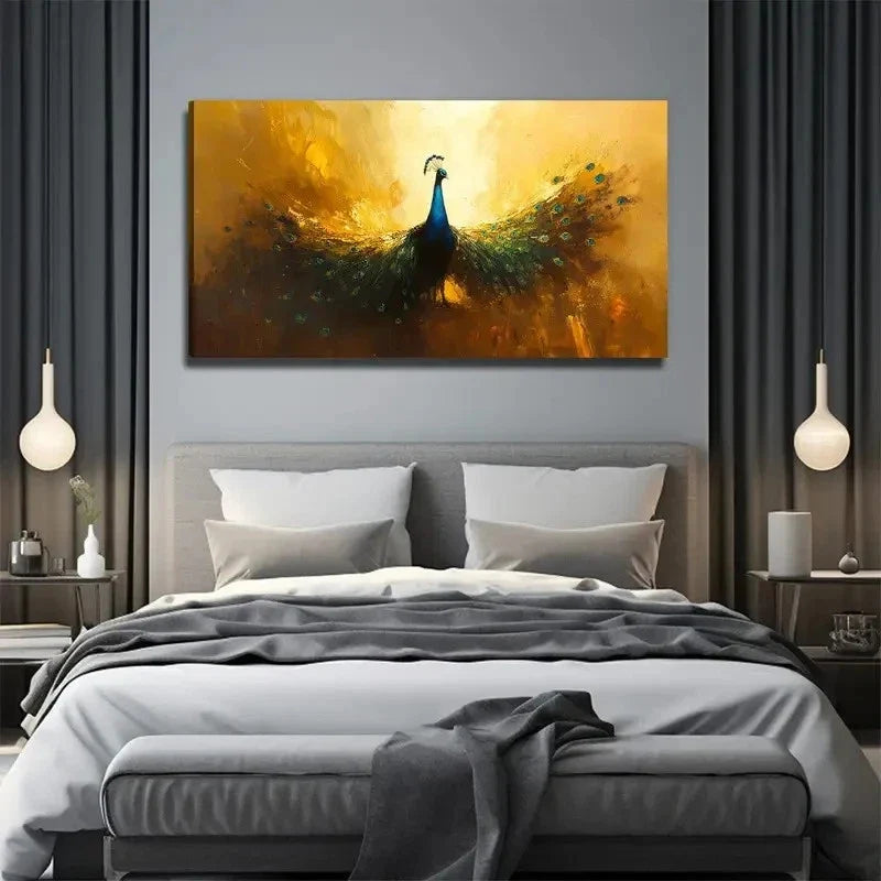 Bird King Open Screen Peacock Wall Art Canvas Office Home Room Framed 120x60cm