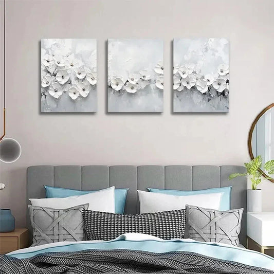 3pcs Elegant Effect Blossom Painting Soft Neutral Metal Print Ready to Hang Art