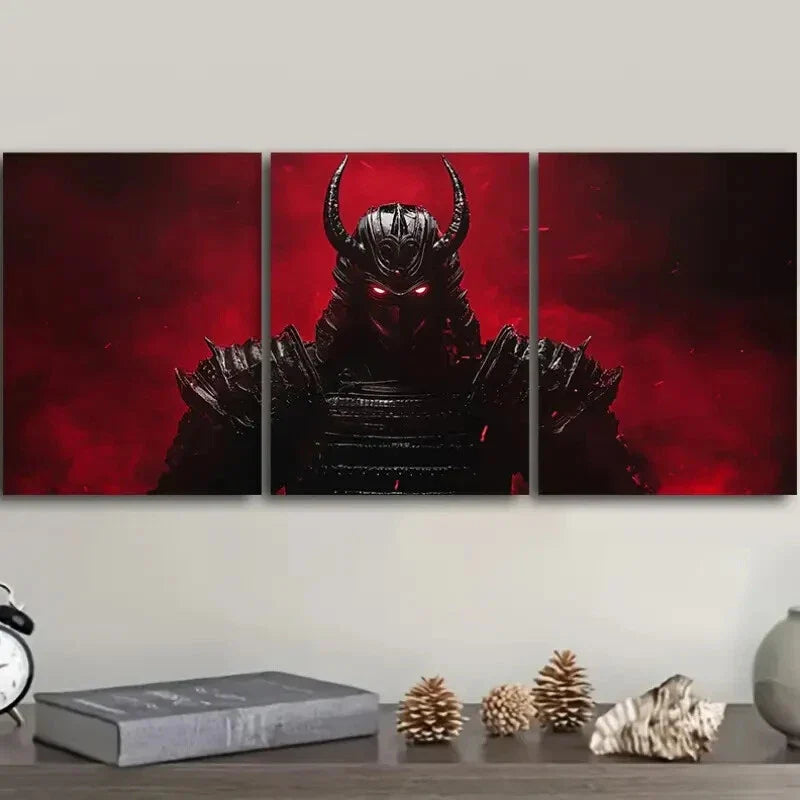 3pcs Crimson Warrior with Black Horns Wall Art Set Canvas Framed 40x60cm - High Quality Print 100% Australian Made Wall Canvas Ready to Hang