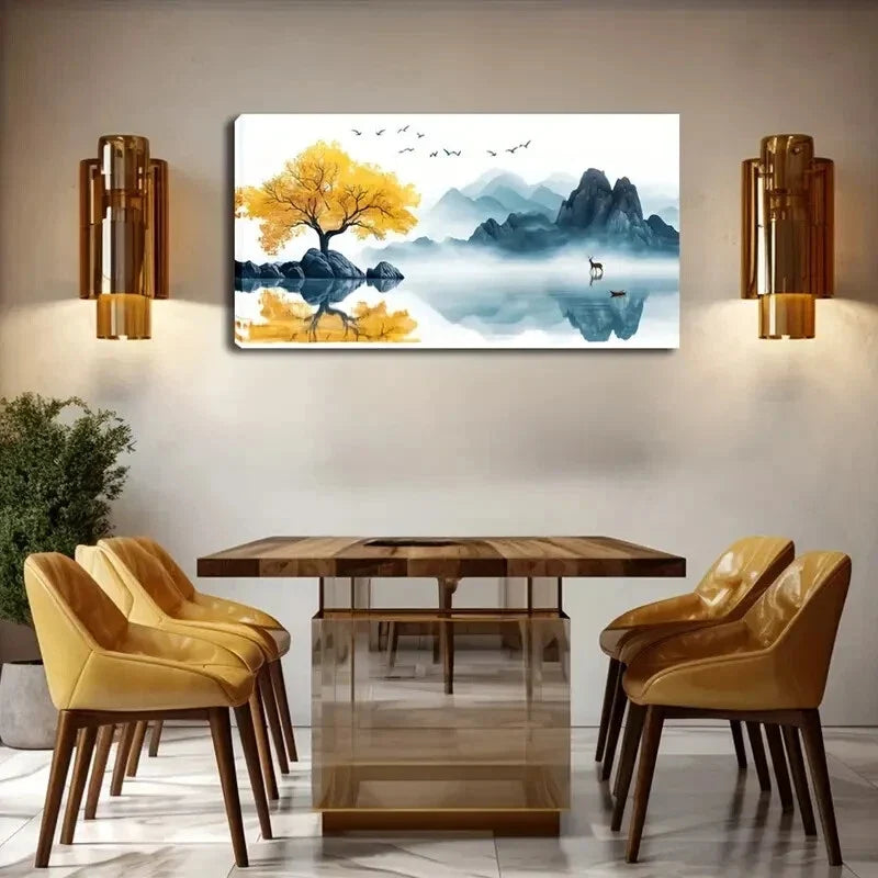 Deer Walking Surface Lake Wall Art Canvas Office Home Room Framed 120x60cm