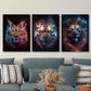 3pcs Fantasy Tiger, Lynx, Lion with Lightning, Metal Print Ready to Hang Art