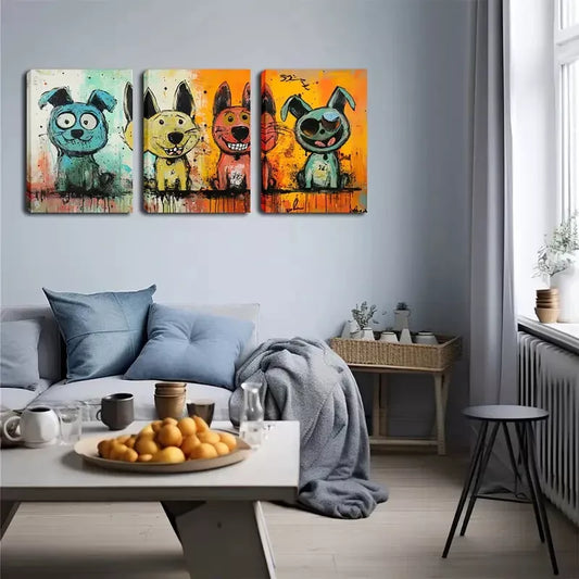 3pcsFour Very Funny Dogs Wall Art Set Canvas Framed 40x60cm - High Quality Print 100% Australian Made Wall Canvas Ready to Hang