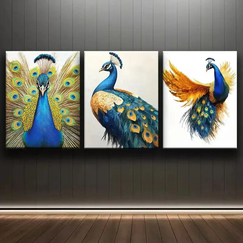 3pcs A Beautiful Peacock Perfect Colorful Wall Art Set Canvas Framed 40x60cm - High Quality Print 100% Australian Made Wall Canvas Ready to Hang