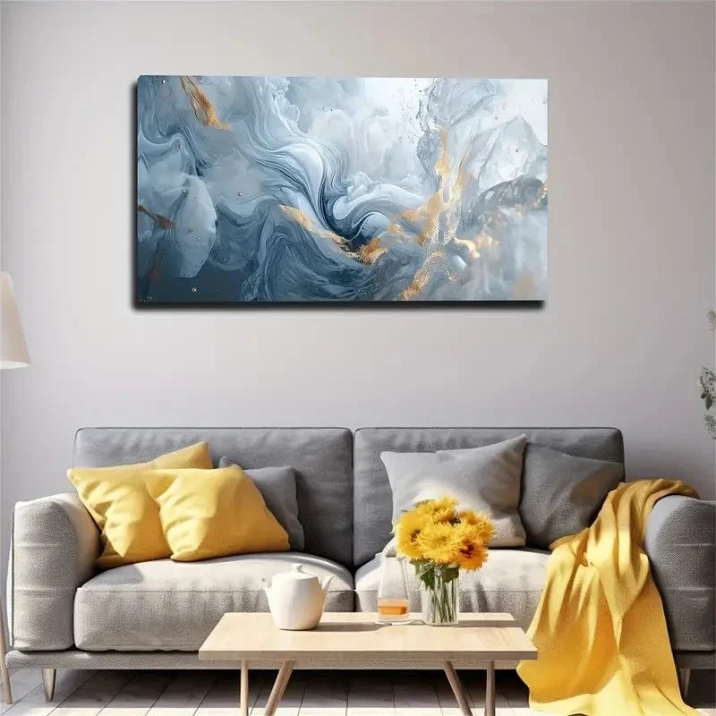 Blue And White Golden Wall Art canvas office home room framed 120x60cm
