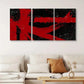 3pcs Geometric Curved Red Lines Abstract Shapes Metal Print Ready to Hang Art
