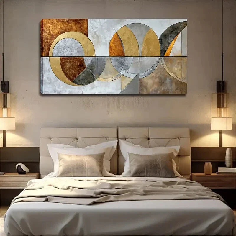 Golden Gray & Black Geometric Wall Art Canvas Office Home Room Framed 80x45cm
