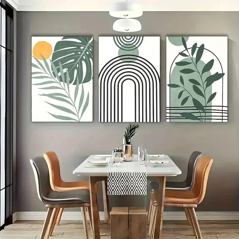 3pcs Vibrant Geometric & Botanical Designs Metal Print Ready to Hang Art