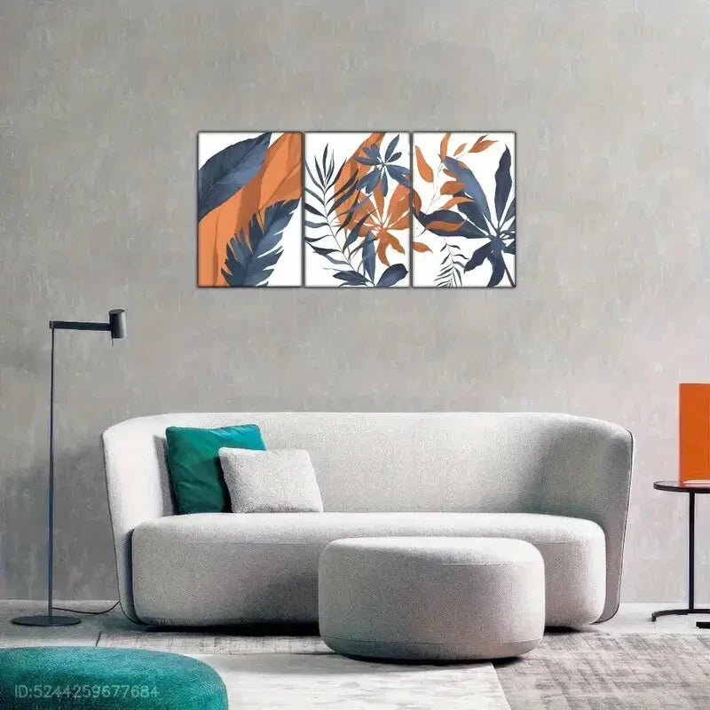 3pcs Elegant Space Artistic Choice Leaves Metal Print Ready to Hang Art