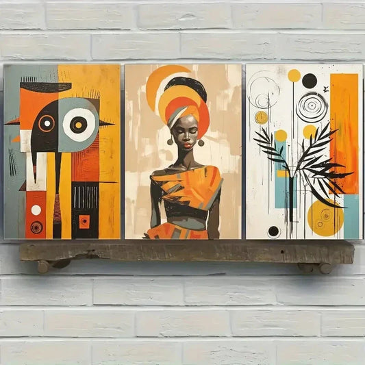 3pcs Modern African American Afro Bohemian Art Metal Print Ready to Hang Art