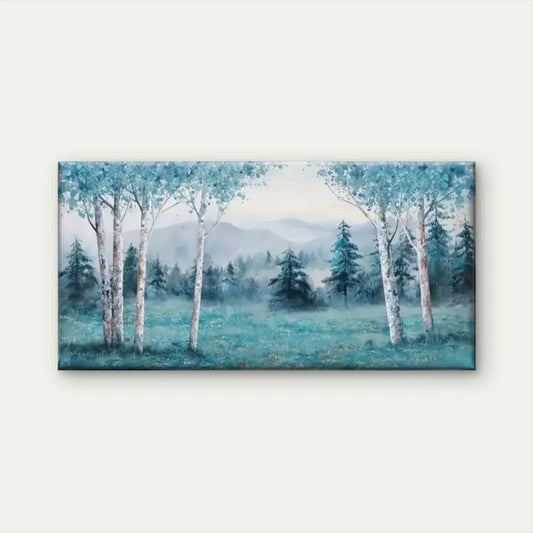 Trees Forest Pine Blue Wall Art Canvas Office Home Room Framed 80x45cm