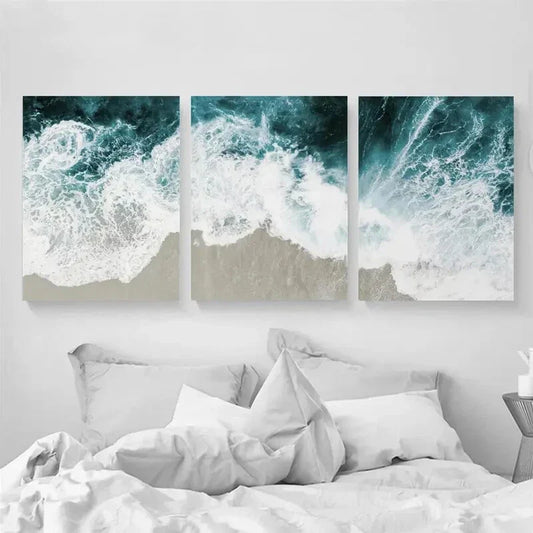 3pcs Aerial Ocean Waves Metal Print Ready to Hang Art