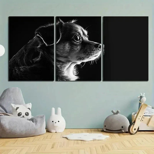 3pcs Dog Black and White Black Eyes Metal Print Ready to Hang Art