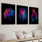 3pcs Neon Wild Animals Leopard Lion and Tiger Wall Art Set Canvas Framed 40x60cm - High Quality Print 100% Australian Made Wall Canvas Ready to Hang