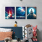 3pcs Funny Space Abstract Modern Rocket Metal Print Ready to Hang Art