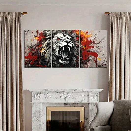 3pcs Roaring Lion Metal Print Ready to Hang Art