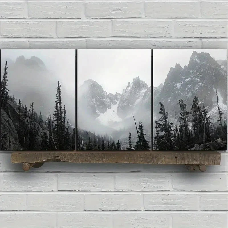 3pcs Mountain Range Palm Trees Metal Print Ready to Hang Art