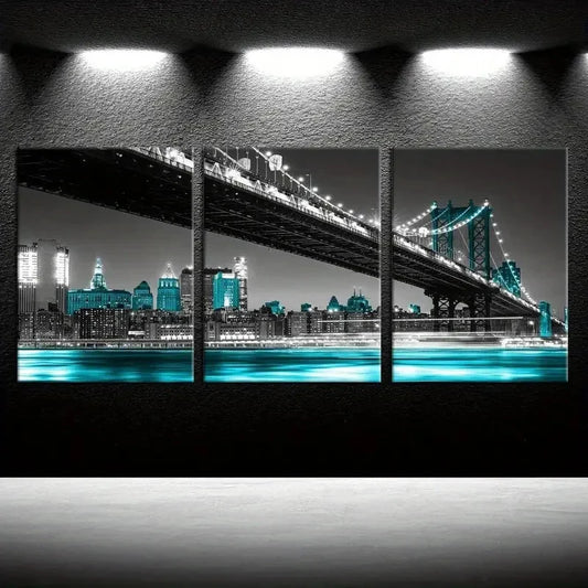 3pcs  New York City Night Skyline Metal Print Ready to Hang Art