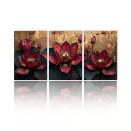 3pcs Lotus Flower Canvas Framed 40x60cm - High Quality Print 100% Australian Made Wall Canvas Ready to Hang