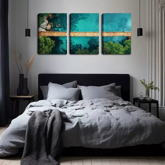 3pcs Relaxing, Beautiful Lake, Leisurely Wooden Wall Art Set Canvas Framed 40x60cm - High Quality Print 100% Australian Made Wall Canvas Ready to Hang