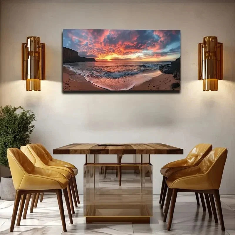Stunning Sunset Over The Sea Wall Art Canvas Office Home Room Framed 80x45cm