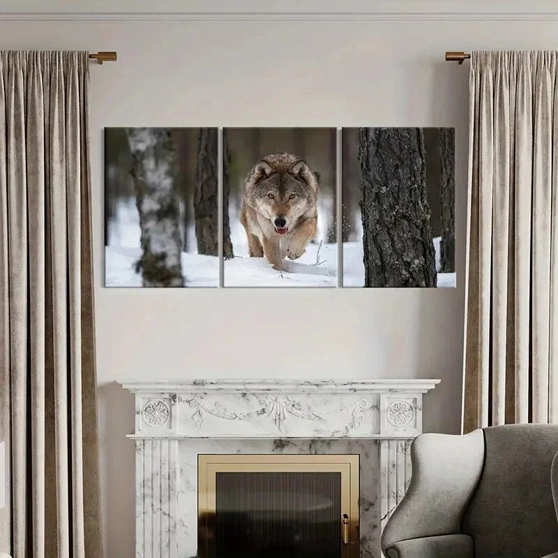 3pcs Wolf Snowy Forest Scene Metal Print Ready to Hang Art