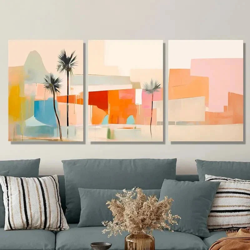 3pcs Abstract Palm Color Desert Palm Trees Metal Print Ready to Hang Art