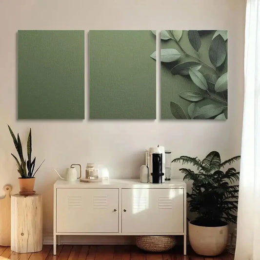3pcs Green Leaves Abstract Metal Print Ready to Hang Art