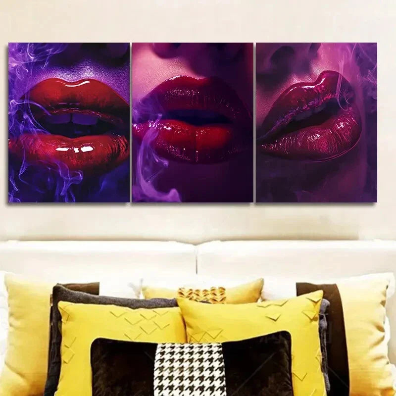 3pcs Featuring Red Lips Metal Print Ready to Hang Art