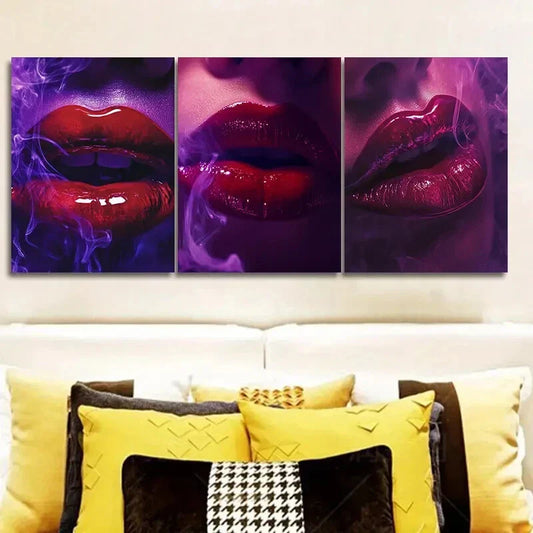 3pcs Featuring Red Lips Metal Print Ready to Hang Art
