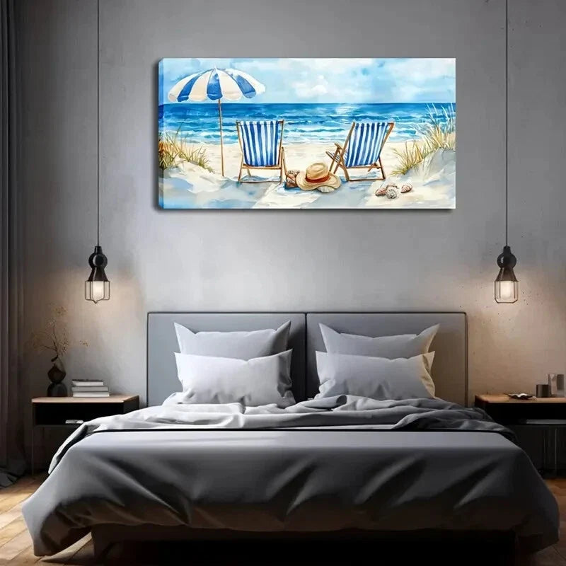 Pine & Teak Abstract Seaside Wall Art Canvas Office Home Room Framed 120x60cm
