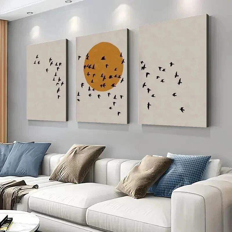 3pcs Flock of Birds Silhouette and Sunrise Wall Art Set Canvas Framed 40x60cm - High Quality Print 100% Australian Made Wall Canvas Ready to Hang