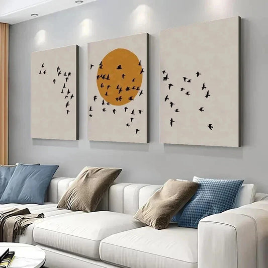 3pcs Flock of Birds Silhouette and Sunrise Wall Art Set Canvas Framed 40x60cm - High Quality Print 100% Australian Made Wall Canvas Ready to Hang