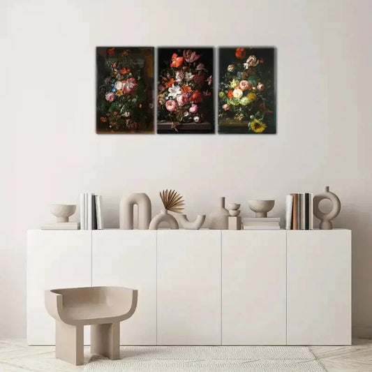 3pcs Neutral Art Prints Jewel Tone Moody Floral Metal Print Ready to Hang Art