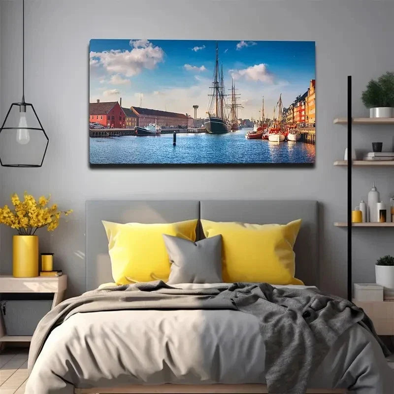 Port Of Call Wall Art Canvas Office Home Room Framed 80x45cm